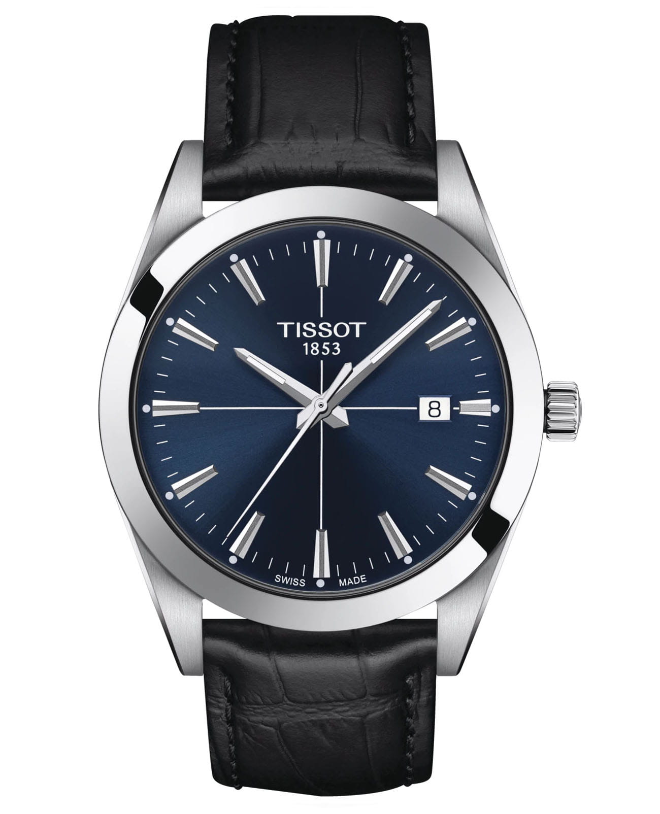Tissot Tissot Gentleman T127.410.16.041.01 Gentleman T1274101604101 кварцевые мужские часы синий циферблат, браслет кожаный — вид спереди